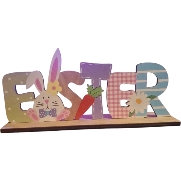Other - EASTER Wooden Table Top Sign - Pastel Bunny & Carrot